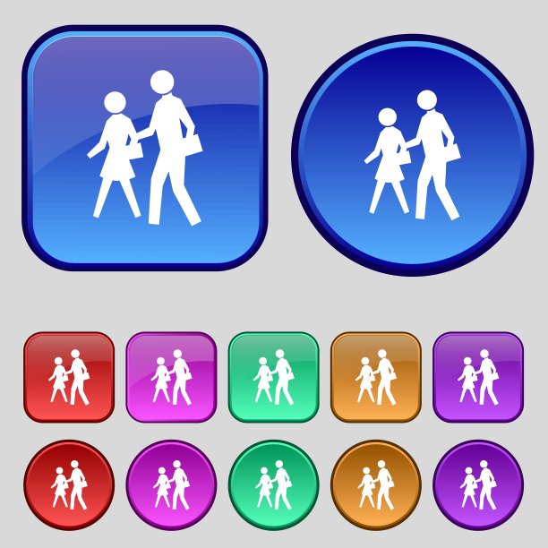 人行横道标志符号。你设计的一套12个老式纽扣。向量图片下载