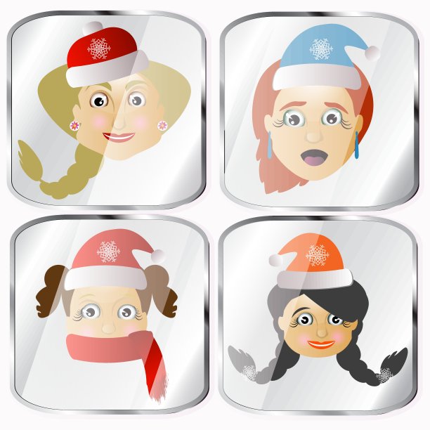 图标，图片，吊坠关于四个圣诞老人夫人矢量在一个灰色的背景图片下载