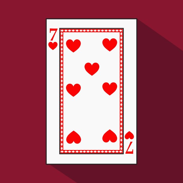 扑克牌。图标图片很简单。HEART 77以白色为底物。矢量插图上的红色背景。网站、印刷、t恤、面料、室内、注册、设计等申请预约。玩扑克图片下载