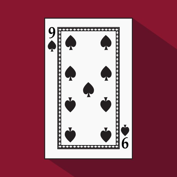 扑克牌。图标图片很简单。峰尖9 9具白色基底。矢量插图上的红色背景。网站、印刷、t恤、面料、室内、注册、设计等申请预约。图片下载