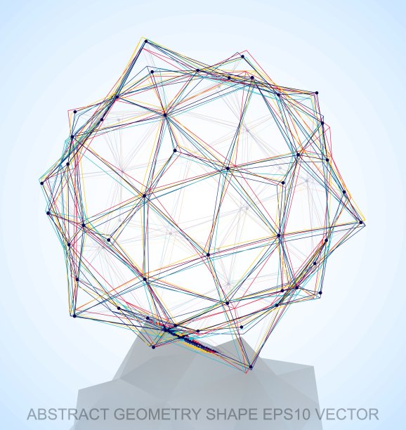 抽象几何形状:多色素描十二面体。手绘三维多边形十二面体。EPS 10,向量。图片下载