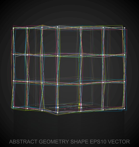 抽象立体形状:多色手绘立方体。手绘3D多边形立方体。EPS 10,向量。图片下载