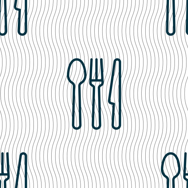 刀、叉、匙的标志。无缝图案与几何纹理。向量图片下载