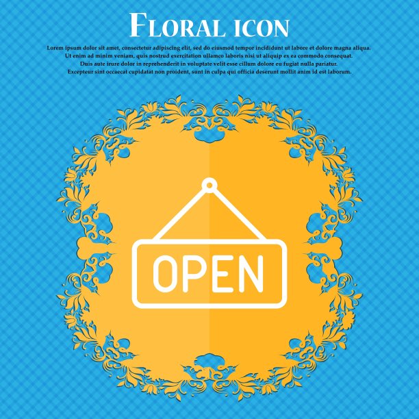 打开图标符号。花卉平面设计的蓝色抽象背景与地方为您的文本。向量图片下载