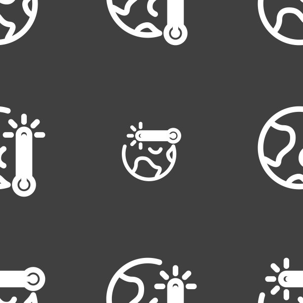 全球变暖，生态问题和解决方案，温度计图标标志。灰色背景上的无缝模式。向量图片下载