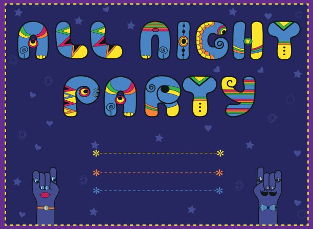 题词通宵派对。有趣的蓝色字母图片下载