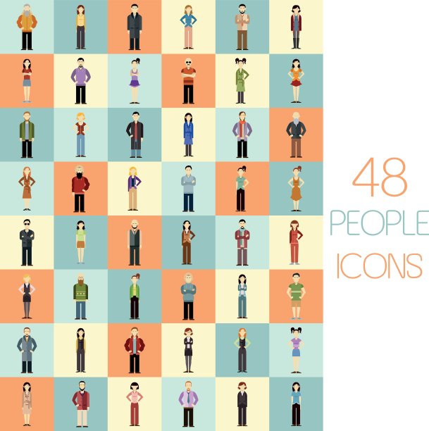 一组48人的平面图标图片下载
