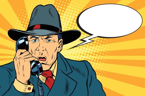 惊讶的复古商人在打电话图片下载