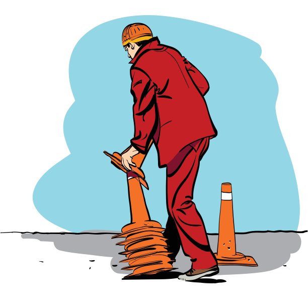 道路工人放置交通锥图片下载