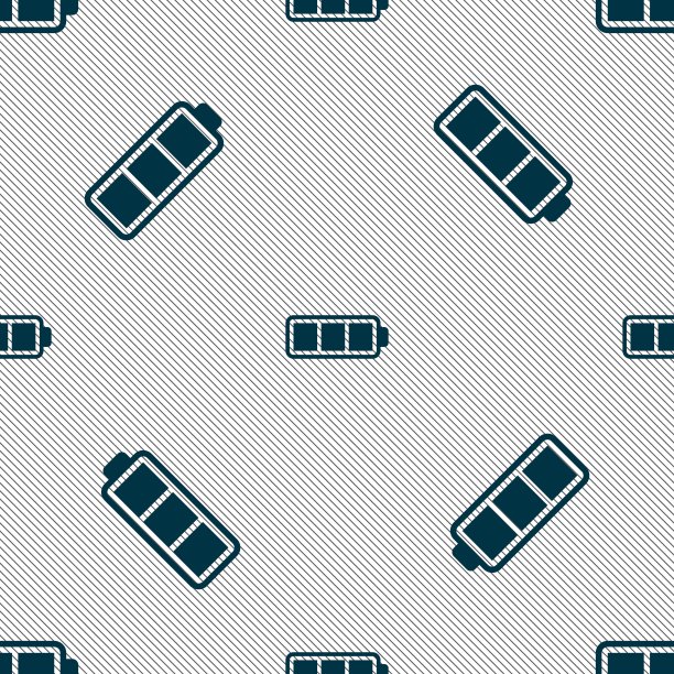 电池已充满的图标标志。无缝图案与几何纹理。向量图片下载