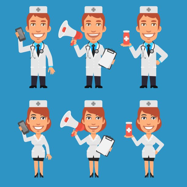 医生和护士拿着扩音器手机平板电脑图片下载