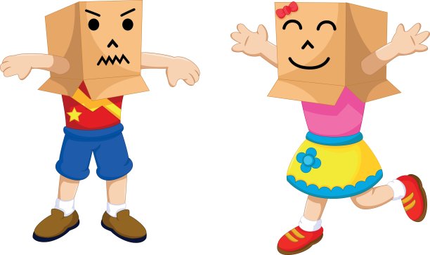 滑稽的小朋友在玩纸板的卡通图片下载