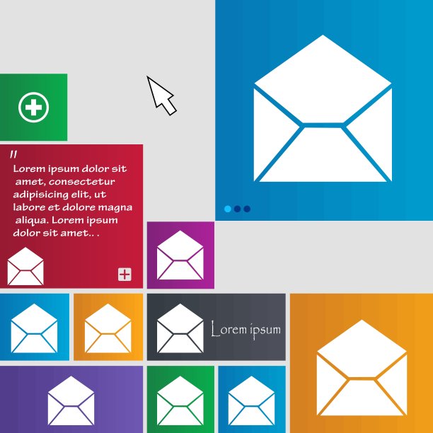 邮件，信封图标标志。按钮。现代界面网站按钮与光标指针。向量图片下载
