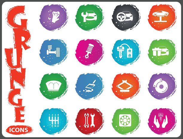 汽车商店的图标设置在垃圾摇滚风格图片下载