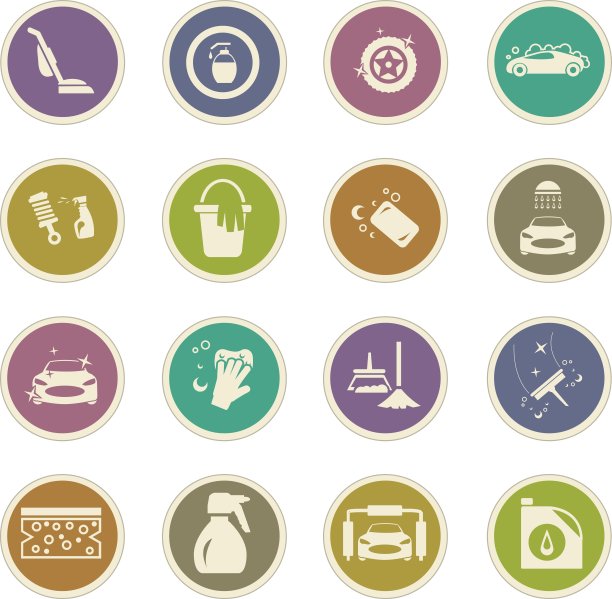 洗车淋浴服务图标集图片下载