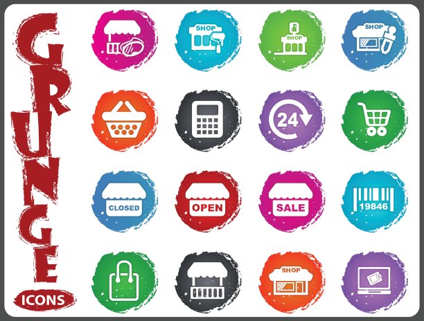 商店图标设置在垃圾摇滚风格图片下载