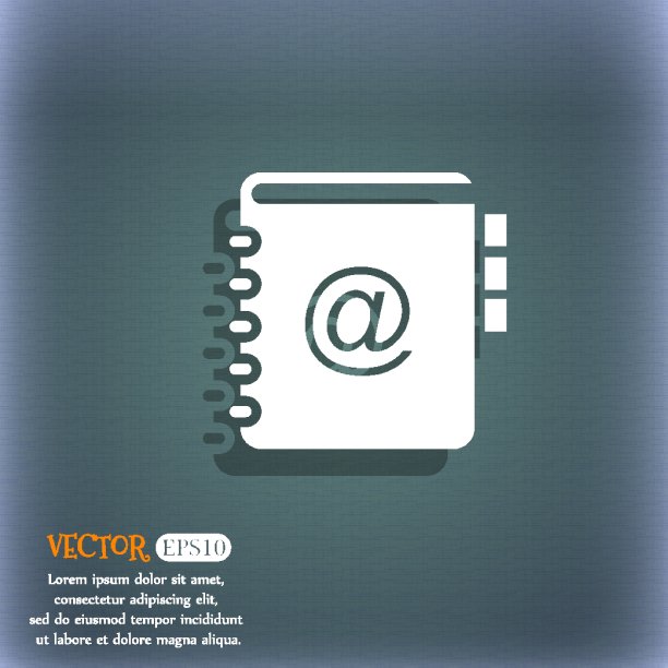 笔记本，地址，电话簿图标。在蓝绿色的抽象背景与阴影和空间为您的文本。向量图片下载