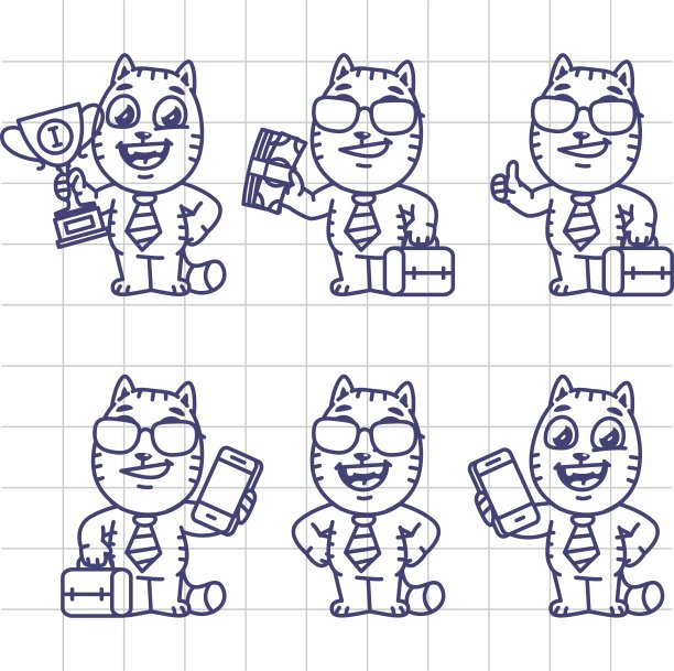 小品设定猫人物商人拿着钱杯手提箱图片下载