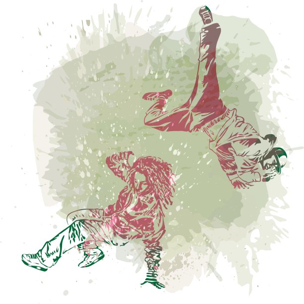 两个霹雳舞舞者手工制作的飞溅背景，现代趋势背景。图片下载