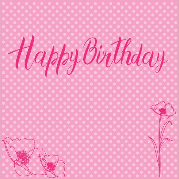 带有生日标志和粉红色花朵的明信片。图片下载
