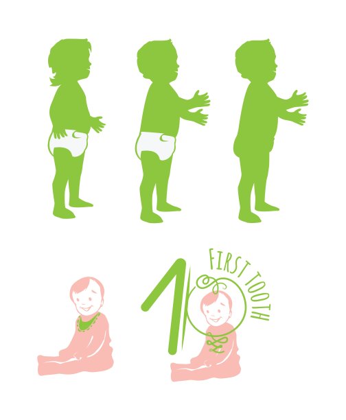 微笑的婴儿行走-书法手绘插画与Copyspace图片下载