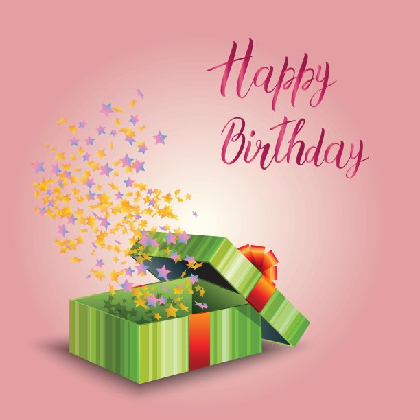 礼物盒的插图和题词“生日快乐”图片下载