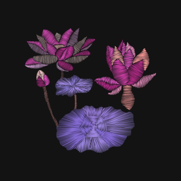 刺绣荷花和叶子的图案图片下载