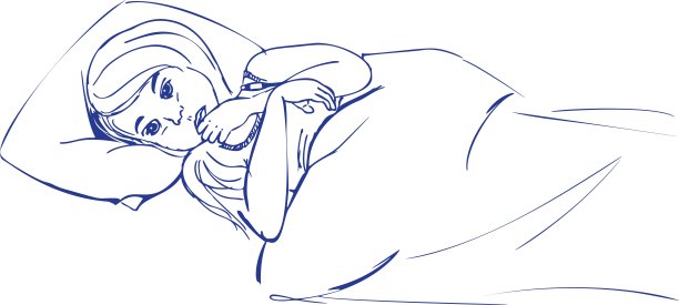 生病的女孩在床上手绘素描图片下载