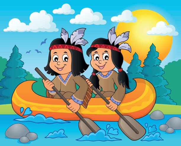 印第安儿童在船主题3图片下载