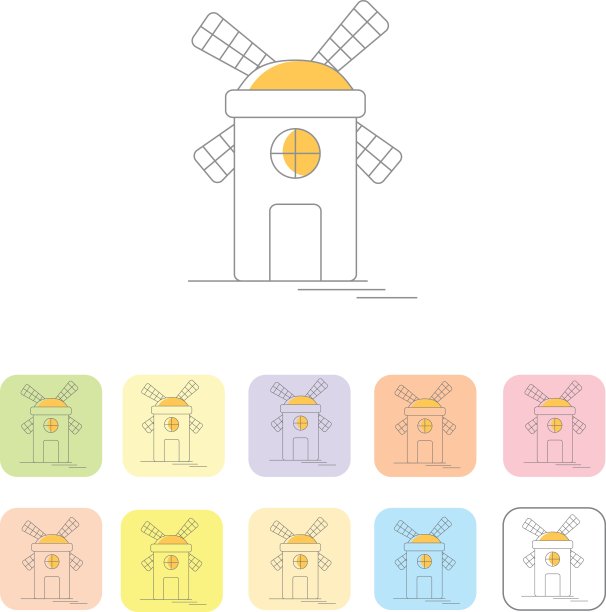 风车或风车线图标设置与阴影。矢量图图片下载