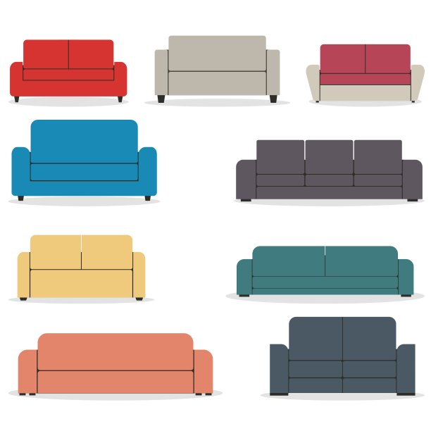 一组平面沙发图标，矢量插图。图片下载