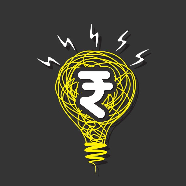 创意钱的想法，卢比符号在草图灯泡或金融设计概念向量图片下载