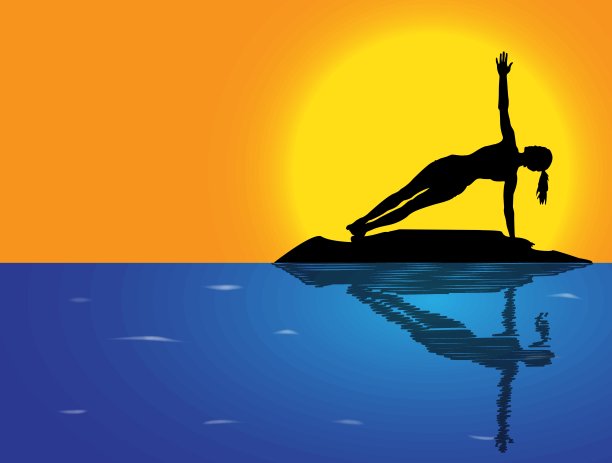 瑜伽侧平板支撑姿势海洋背景图片下载