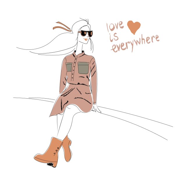 年轻浪漫的女孩望着远方。用于t恤打印，手机壳，海报，袋子打印，杯子打印或记事本封面图片下载