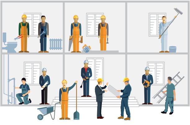 一群在建筑工地工作的工匠图片下载