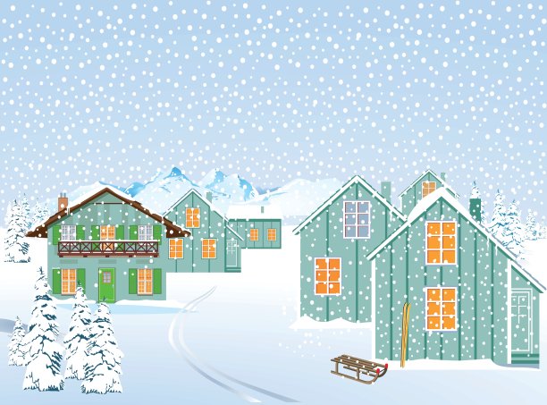 雪村在冬季的山水中图片下载