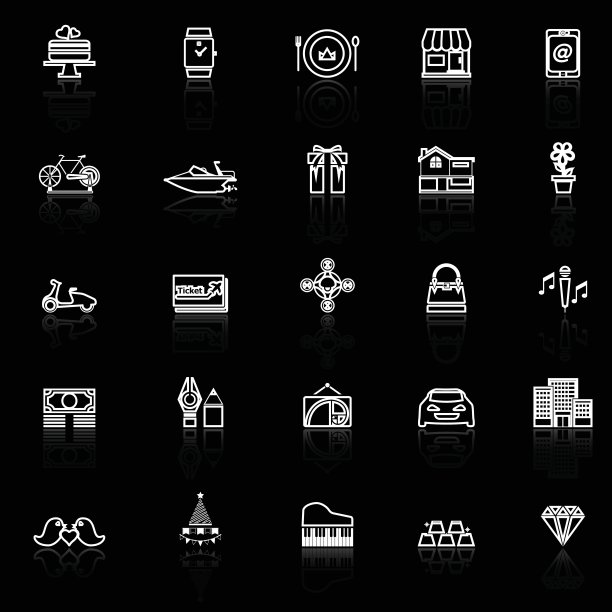 生日礼物系列图标与反映在黑色图片下载