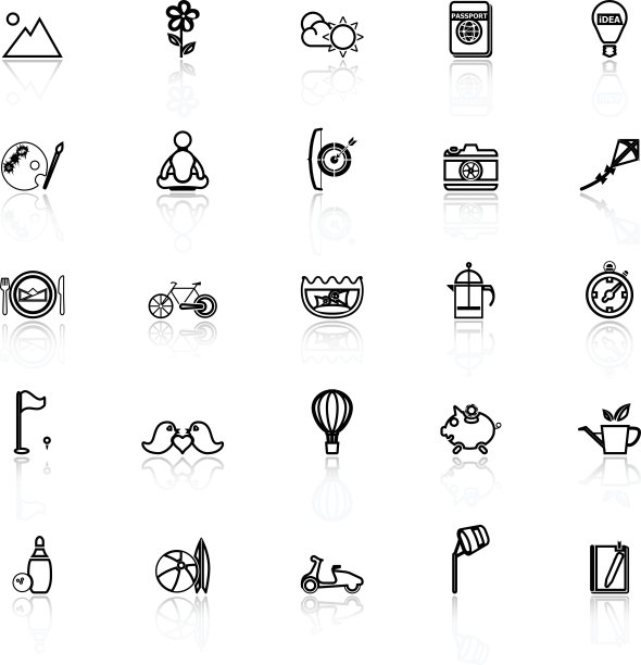 慢生活活动线图标与反射白色图片下载