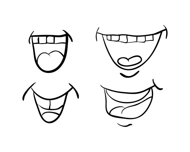 卡通嘴用舌头和牙齿设置矢量符号图标设计图片下载