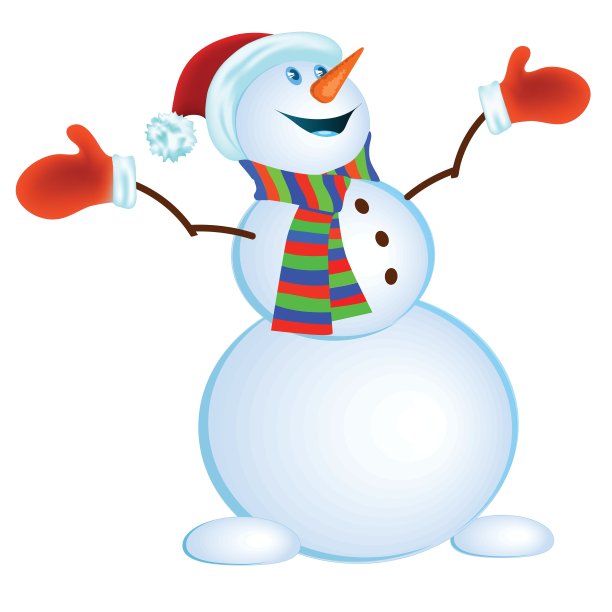 白色背景上戴着红色手套和条纹围巾的雪人图片下载