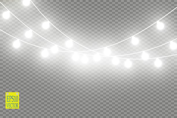 圣诞灯孤立在透明的背景。圣诞节的花环。矢量图图片下载