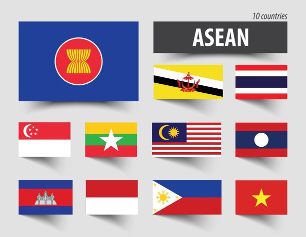 东盟(东南亚国家联盟)的旗帜和成员图片下载