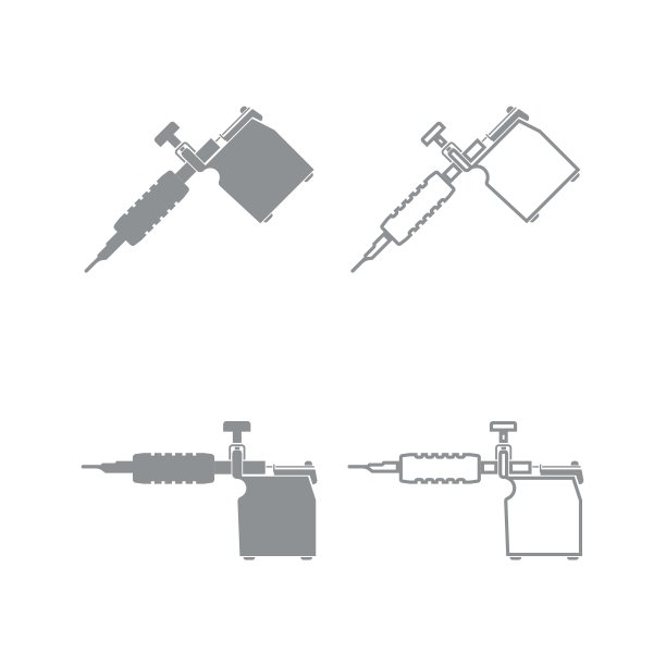 纹身机器图标。灰色集。图片下载