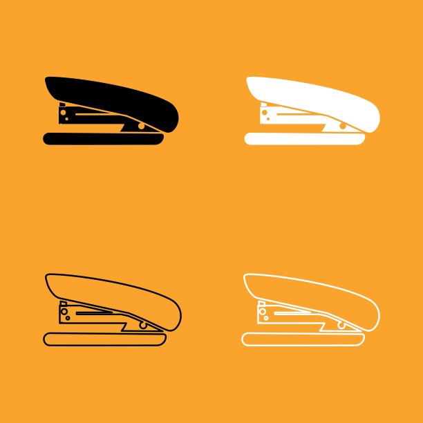 订书机黑白设置图标。图片下载