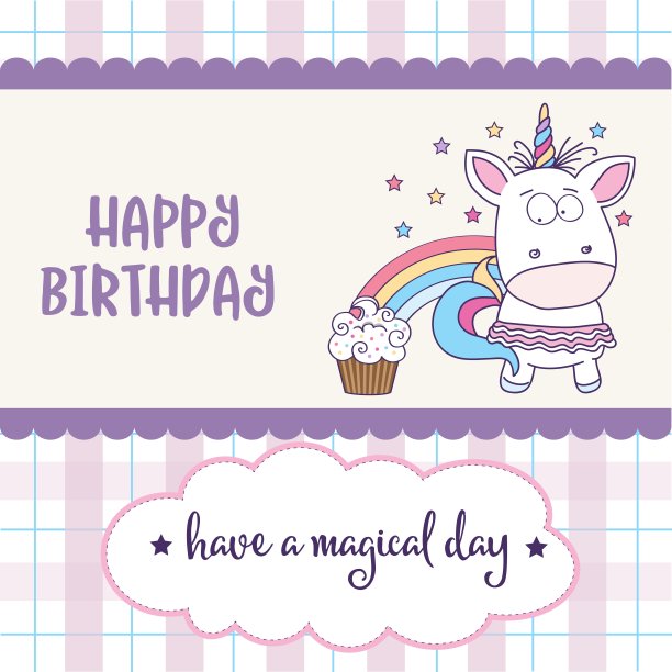 可爱的独角兽宝宝生日贺卡图片下载