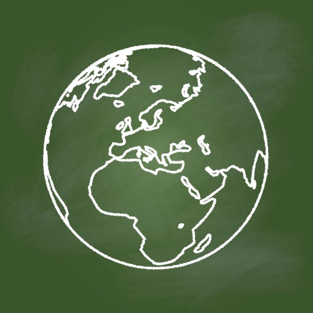 手绘地球在绿色板，欧洲，亚洲和非洲-矢量插图图片下载