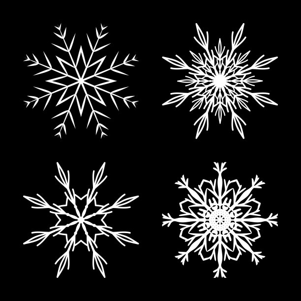 雪花设计集大纲为圣诞节孤立在黑色的bac图片下载