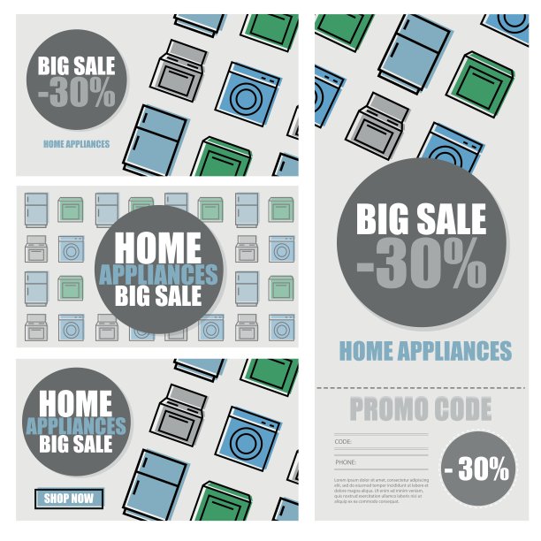 家用电器折扣季销售旗帜矢量插图。销售标签图片下载