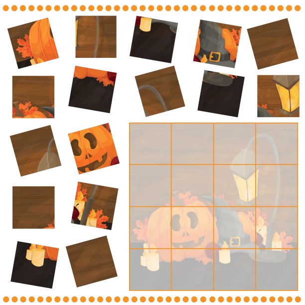 万圣节前夕儿童用南瓜玩的拼图游戏图片下载