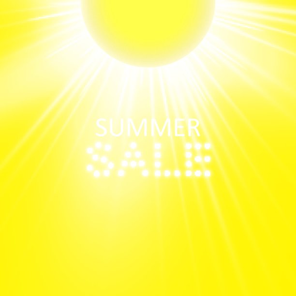 超级夏季销售旗帜与太阳在黄色的背景。商业季节性购物概念，向量图片下载